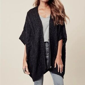 Lovestitch Black Cable Knit Poncho Sweater zip front - NWT Size M/L